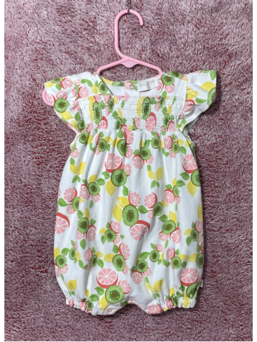 Girls Rosie Pope 12 Months White grapefruit kiwi smocked bubble romper